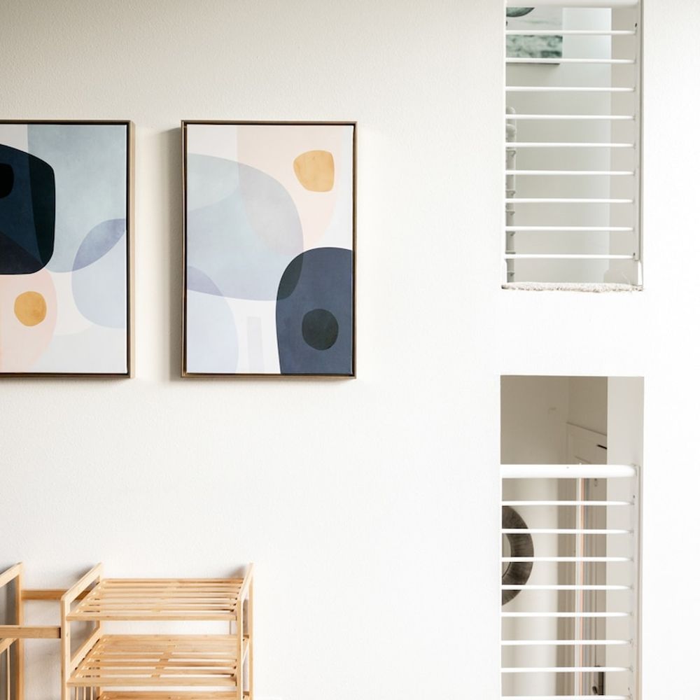 Symmetrical structural elements paired with eccentric art