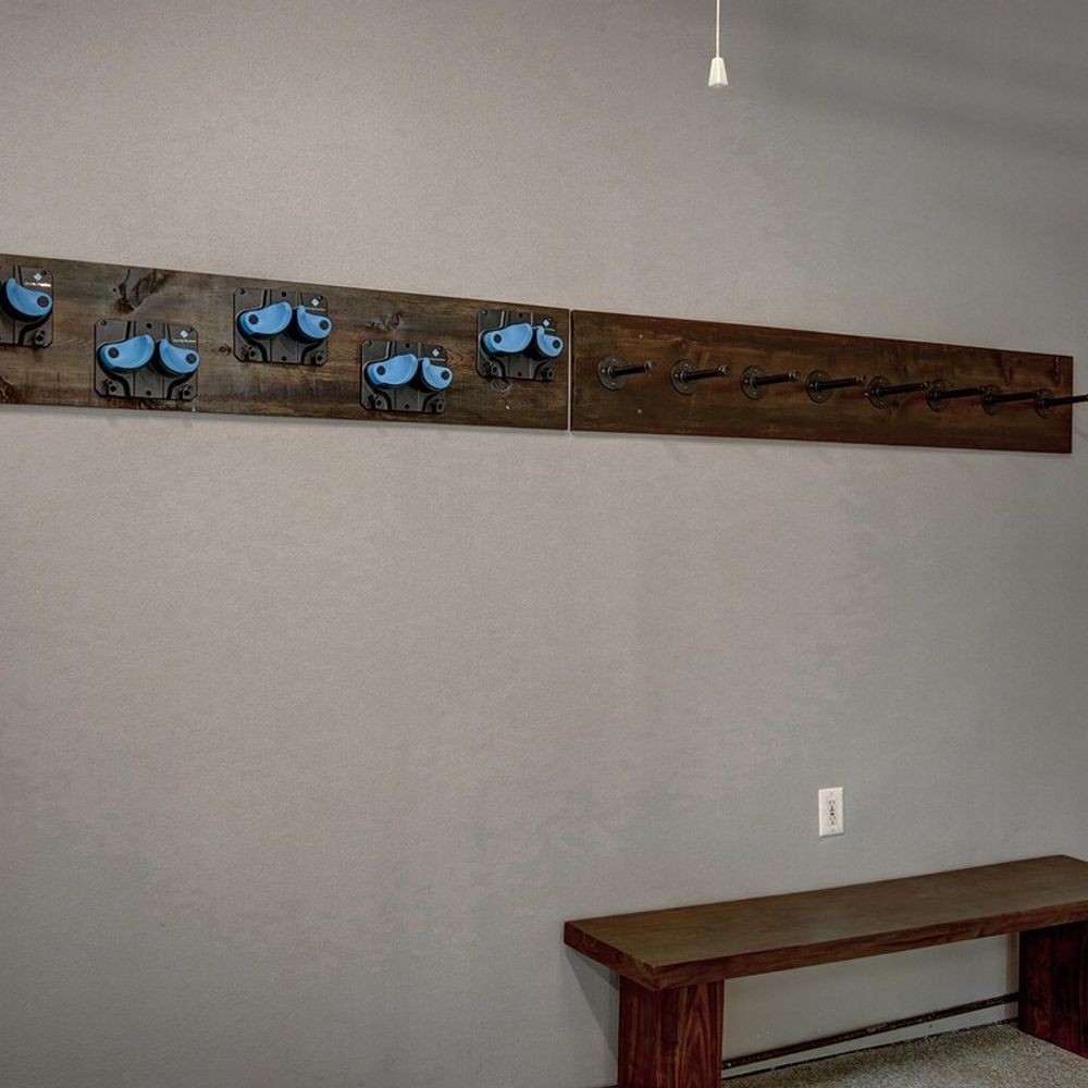 Ski rack and snow gear storage in heated garage