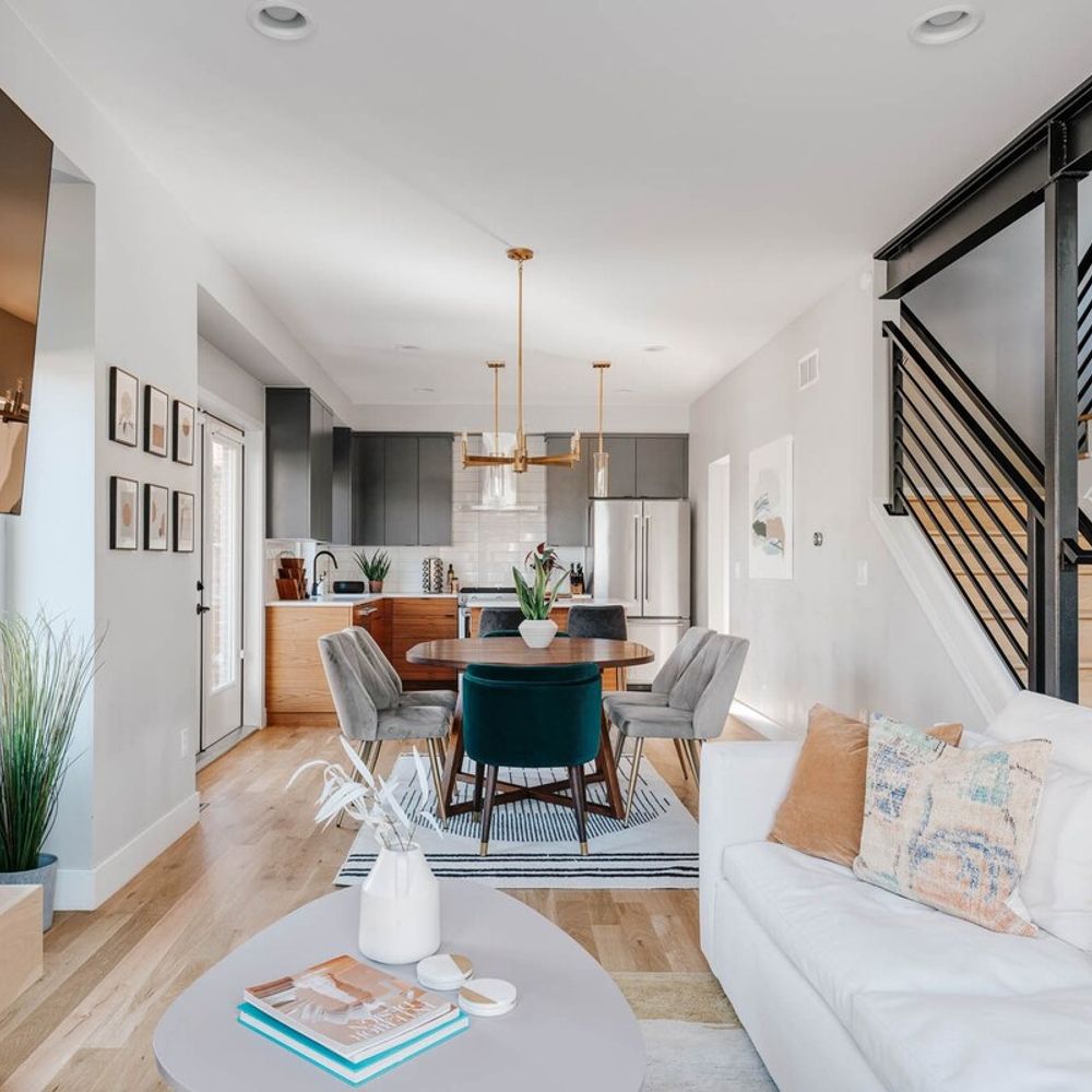 Open space floor plan with living area, dining area and kitchen