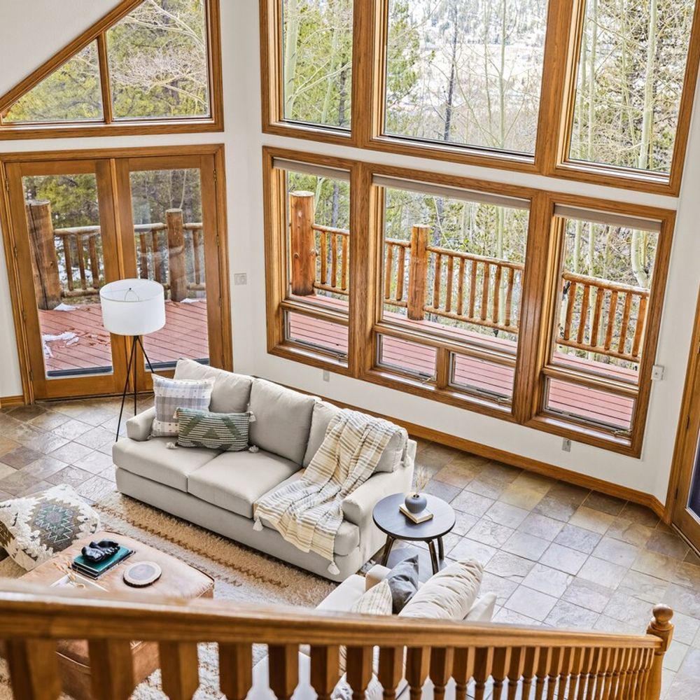View of the main level living area from the top level