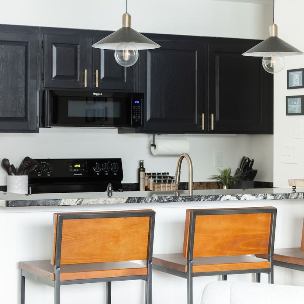 Two barstools at the kitchen counter