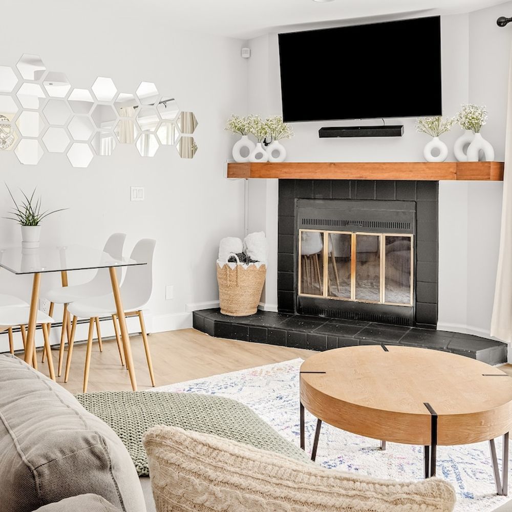 Living and dining areas - *the fireplace is non-operational*