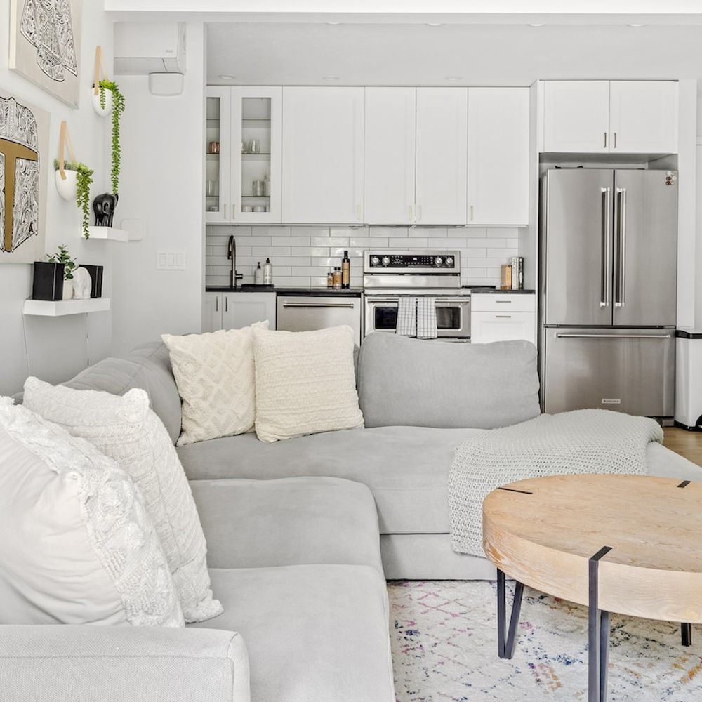 Living area and kitchen
