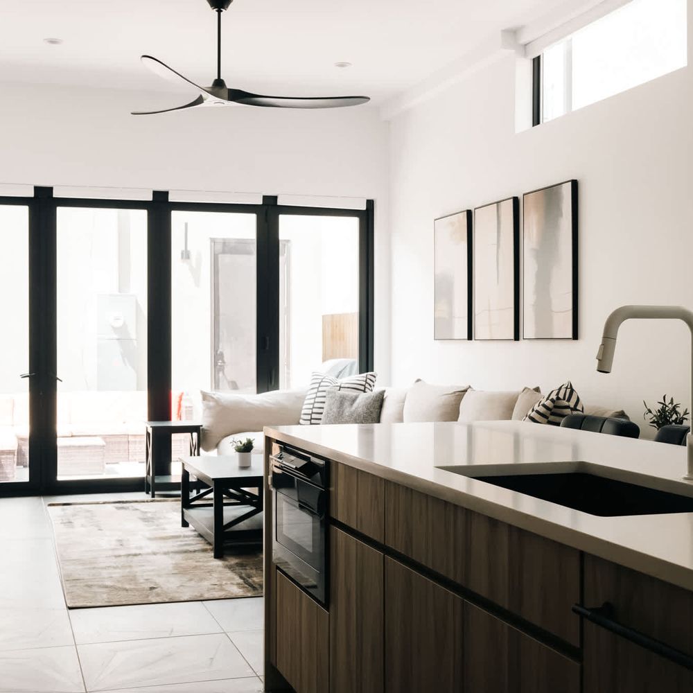 Kitchen island and living area