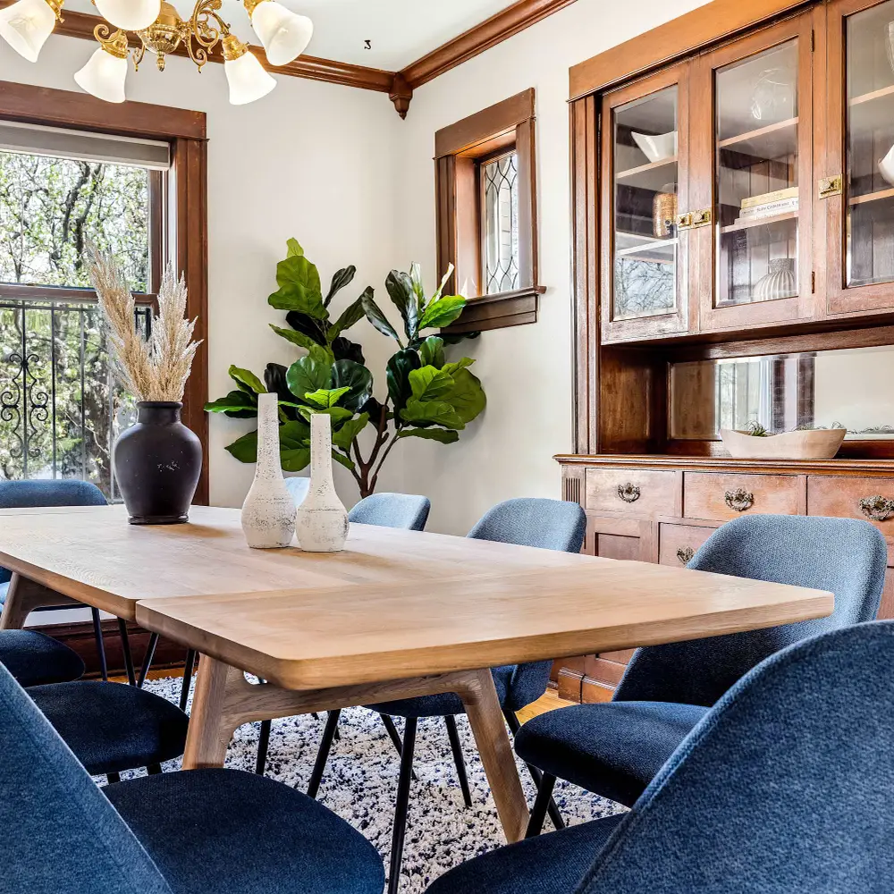 The dining table seats 10