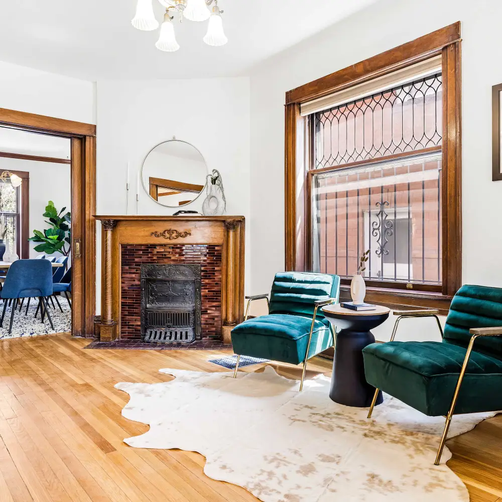 The foyer (The fireplace is decorative only and not a working fireplace)