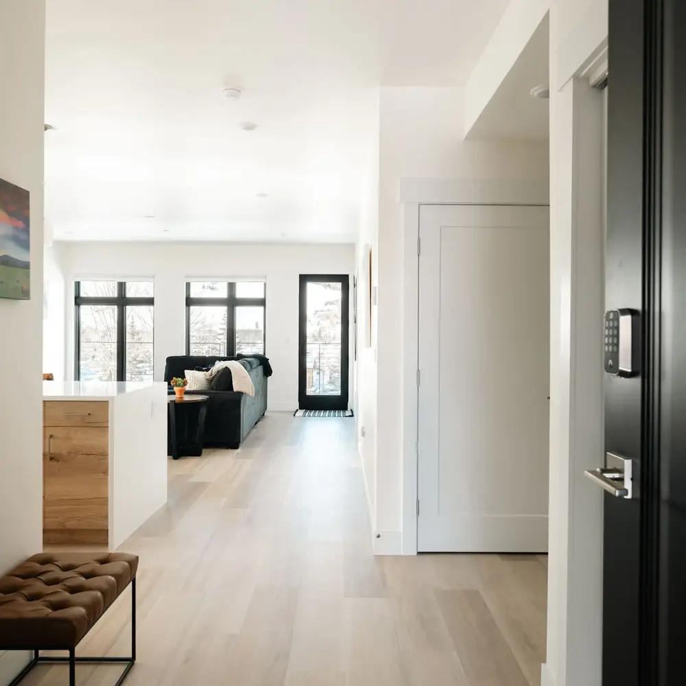 Entry with kitchen and living area
