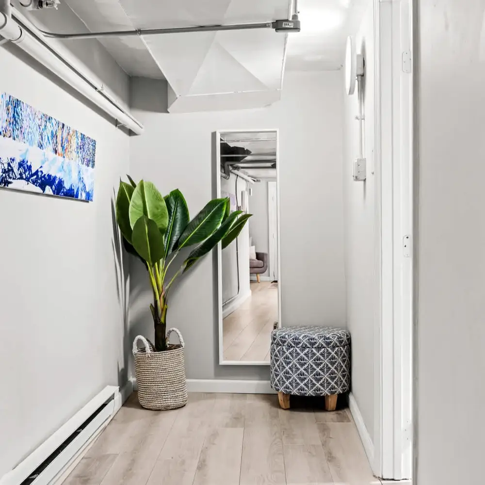 Hallway with full length mirror