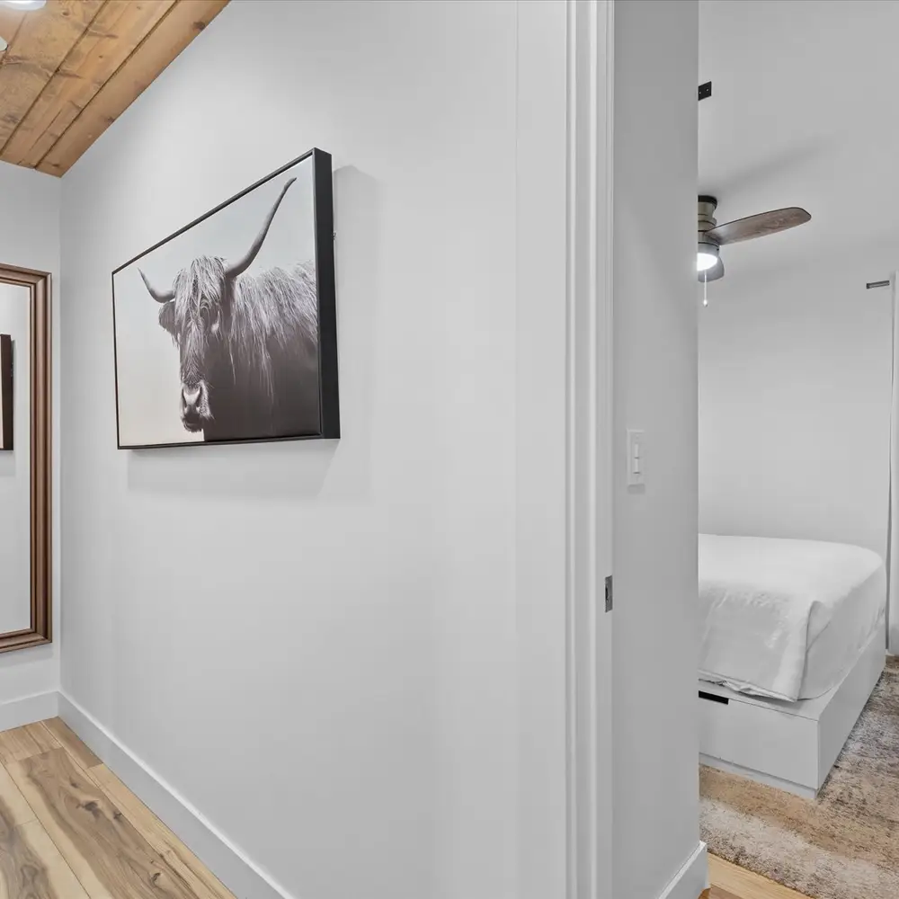 Hallway leading to the bedroom and bathroom