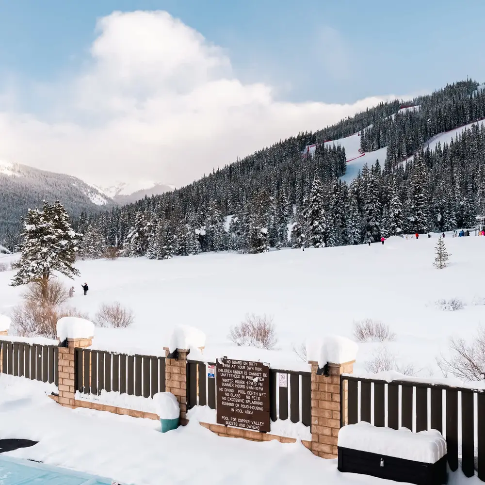 Heated pool with a view of Copper Mountain ski runs