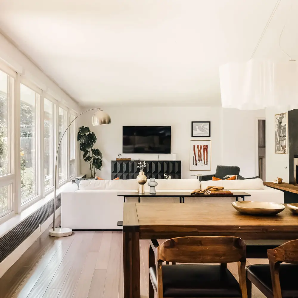 Dining table and living room