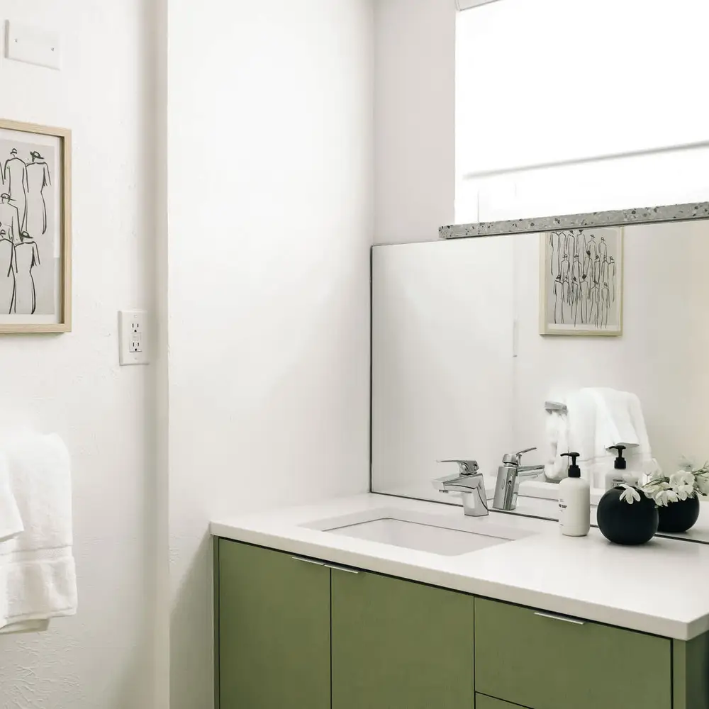 Renovated basement bathroom has retained its retro charm