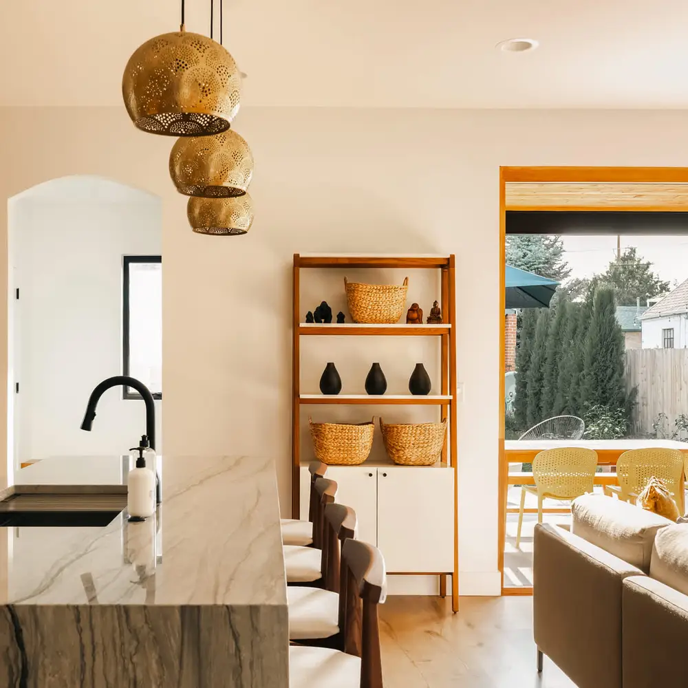 Living area and kitchen island