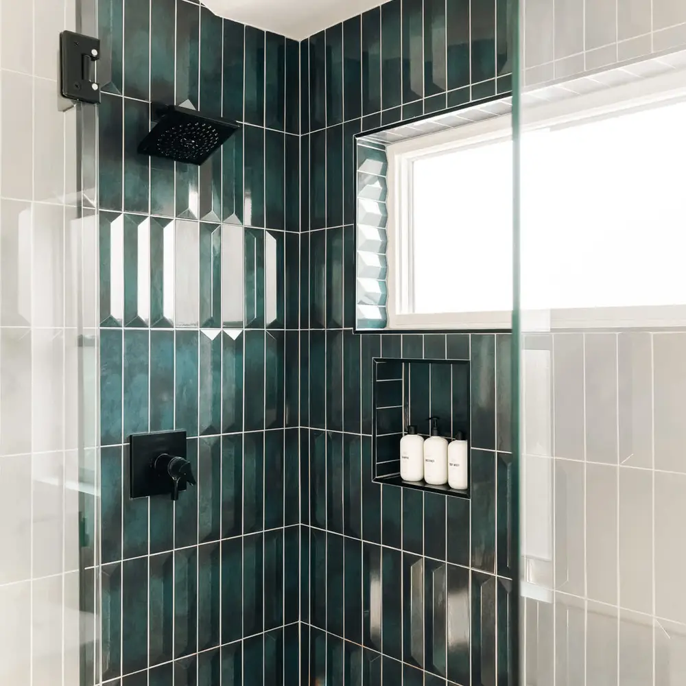 Colorful walk in shower