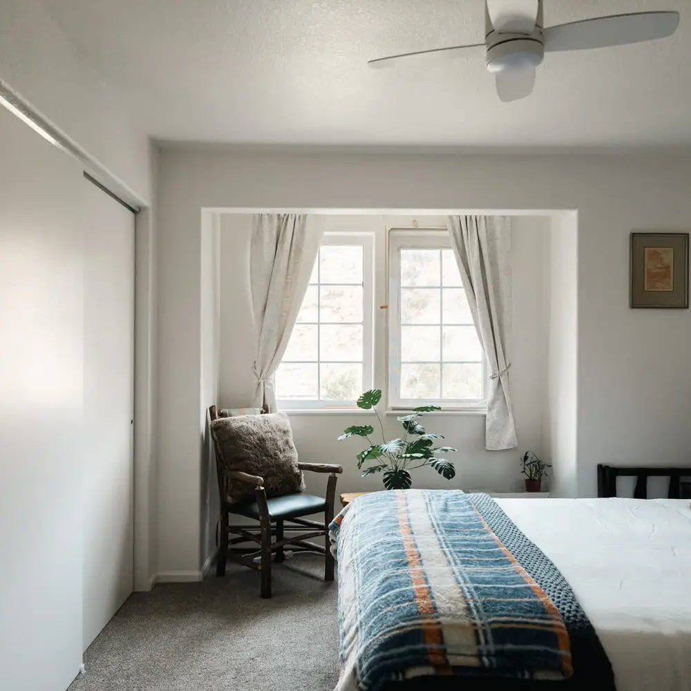 Primary bedroom with queen bed, smart TV, plus a full, private ensuite bathroom