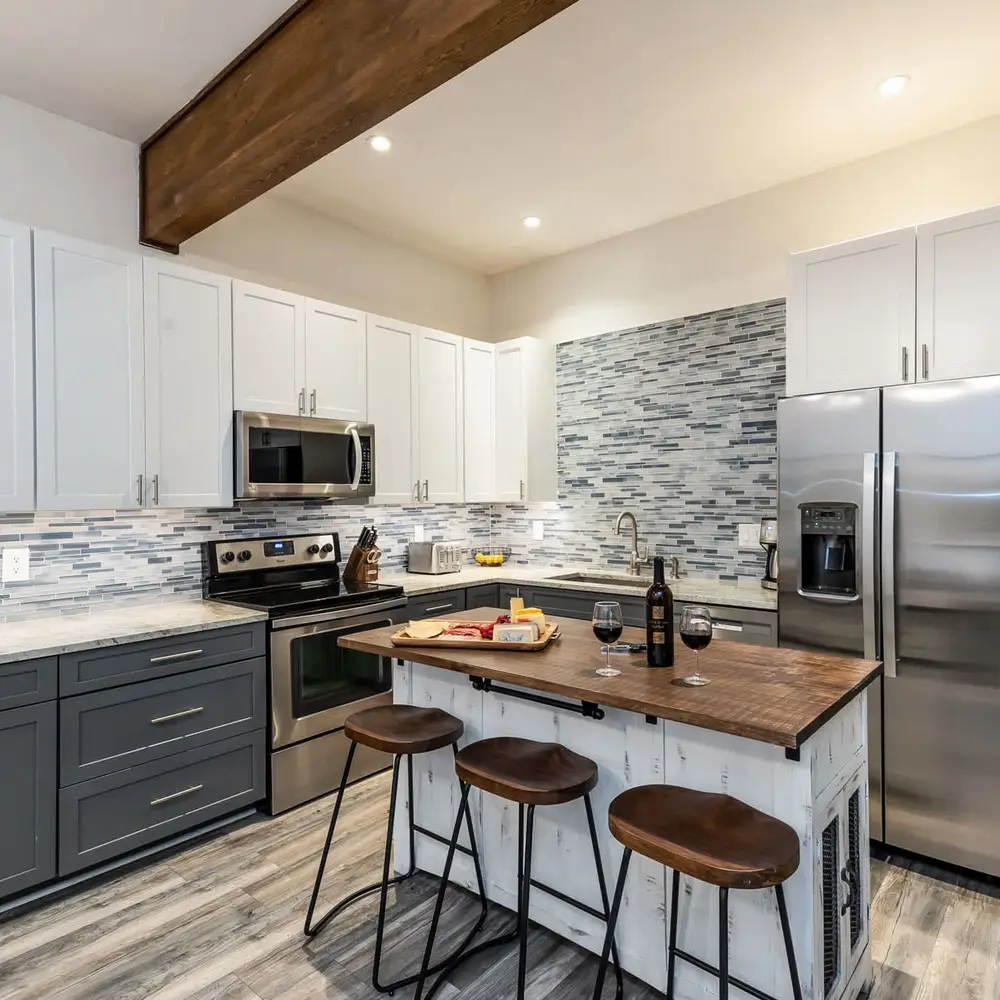 Open kitchen with island bar-style seating