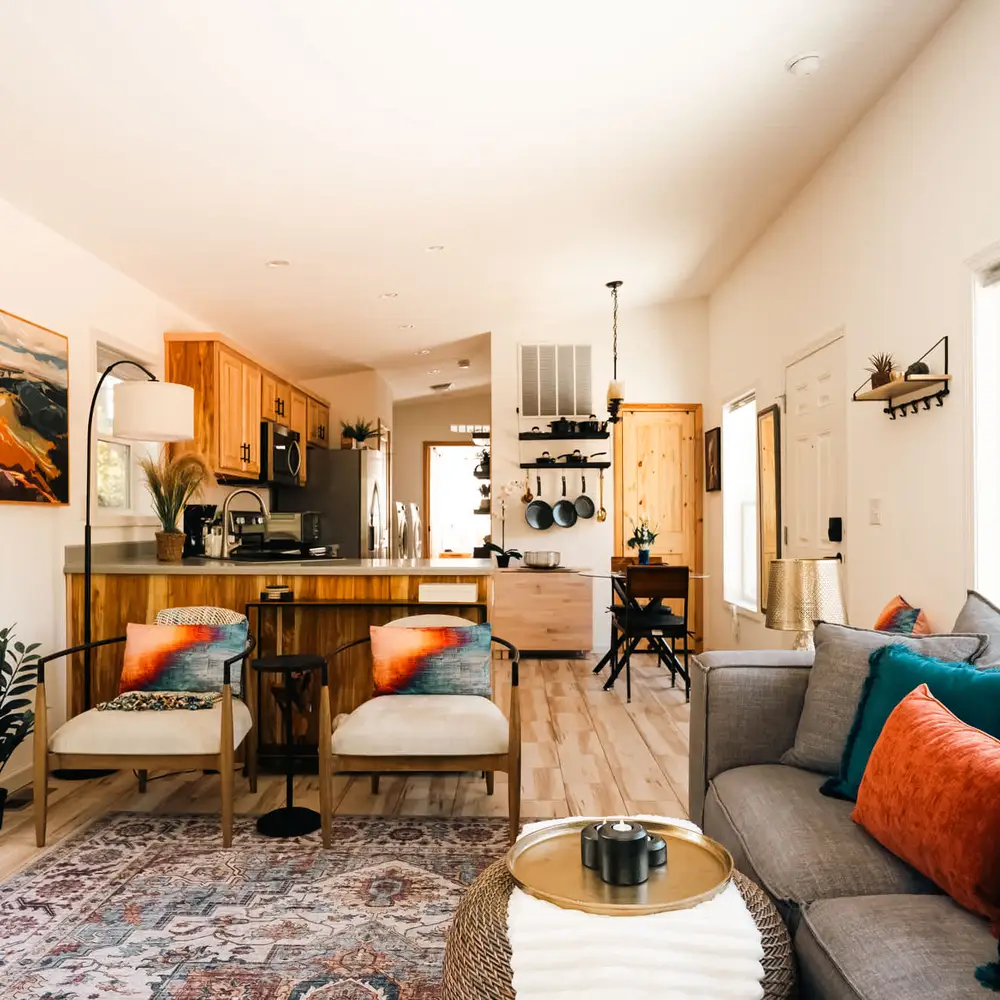 Living area and kitchen