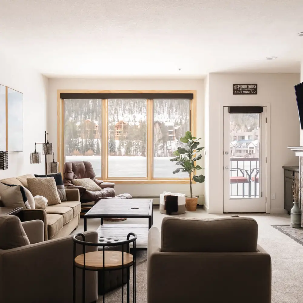 Living area with electric fireplace and TV
