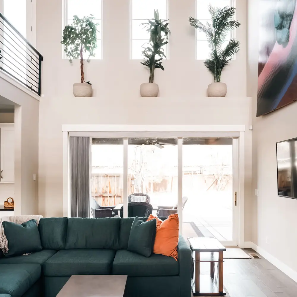 Living room with vaulted ceilings