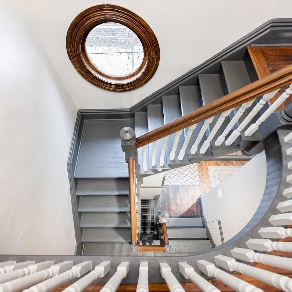 Curved wooden staircase