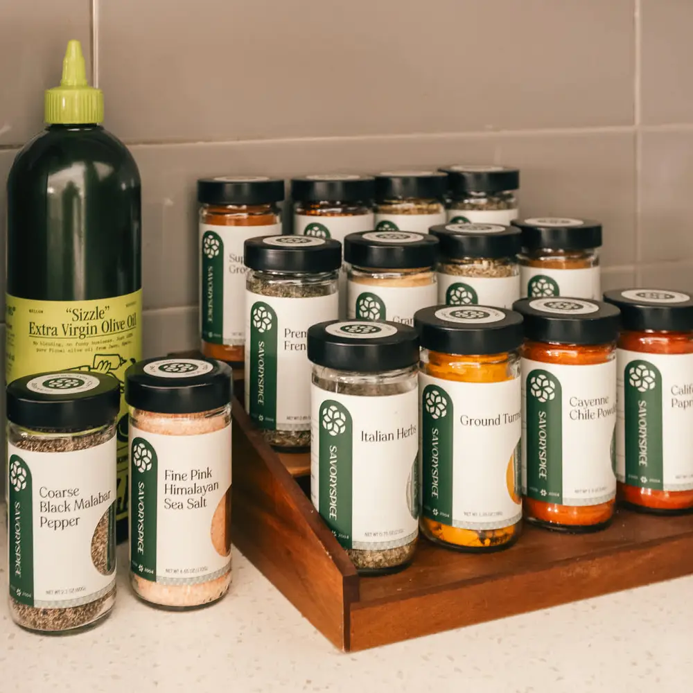A well seasoned stay, full spice kits and all the seasonings provided by sustainably sourced and fair traded, Savory Spice.
