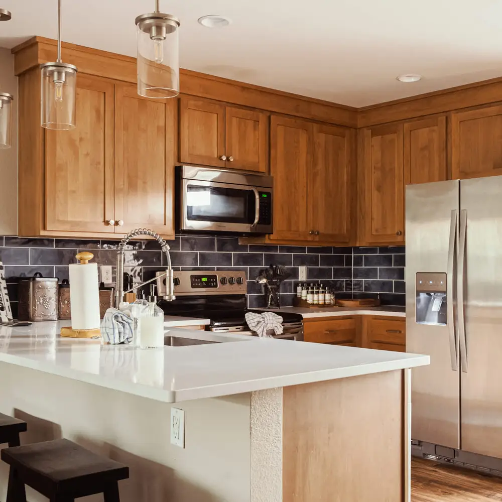 Kitchen with bar-style seating