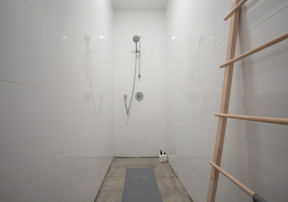 The second full bathroom on the lower level, next to bedroom #2.