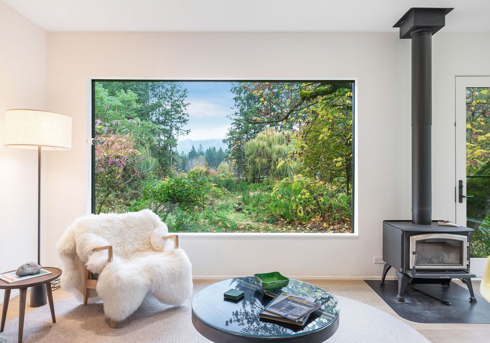 Nature's embrace meets fireplace warmth for pure tranquility.