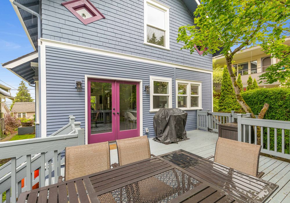 The beautiful backyard, with outdoor dining area