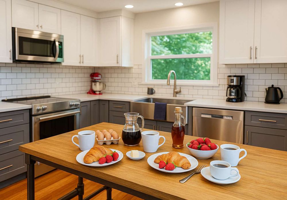 Prep a full breakfast or serve up snacks. Simple layout that should fit all your needs.