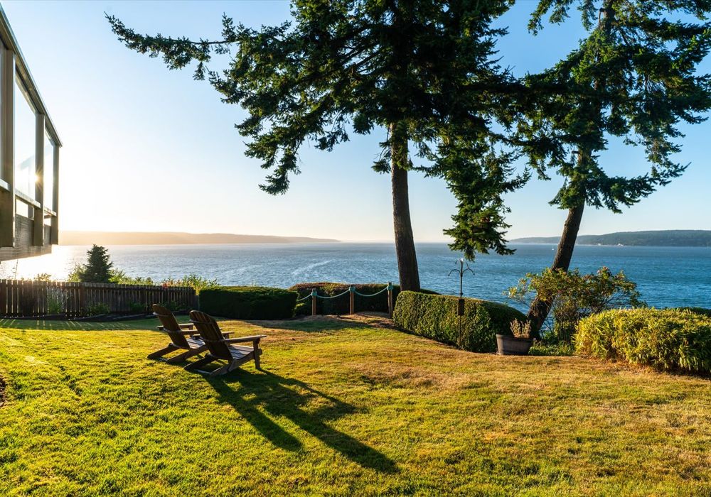 The backyard is a great spot for lawn games or a blanket.