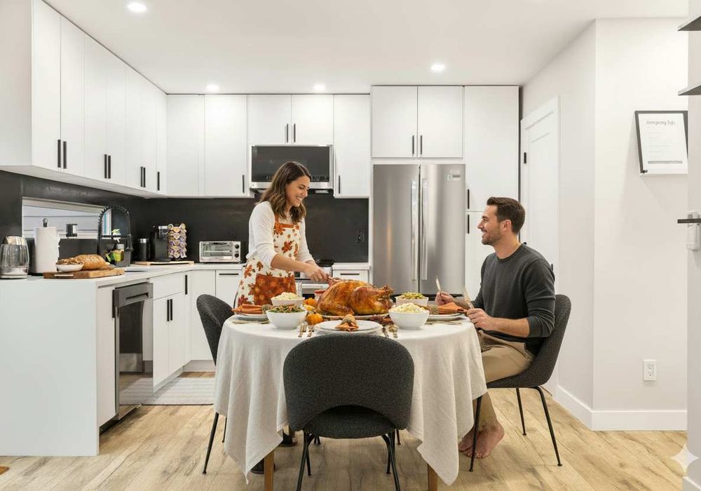 Plenty of space and kitchen equipment to cook your full Thanksgiving meal.

Holiday inspiration rendering – decor shown is AI-generated to capture the spirit of the season. The property is not currently decorated for Thanksgiving.