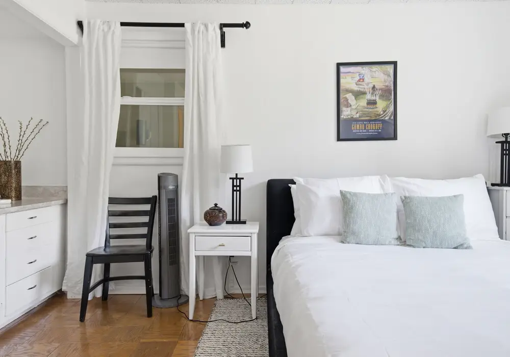 Soft linens and a cozy atmosphere for a great night's sleep.