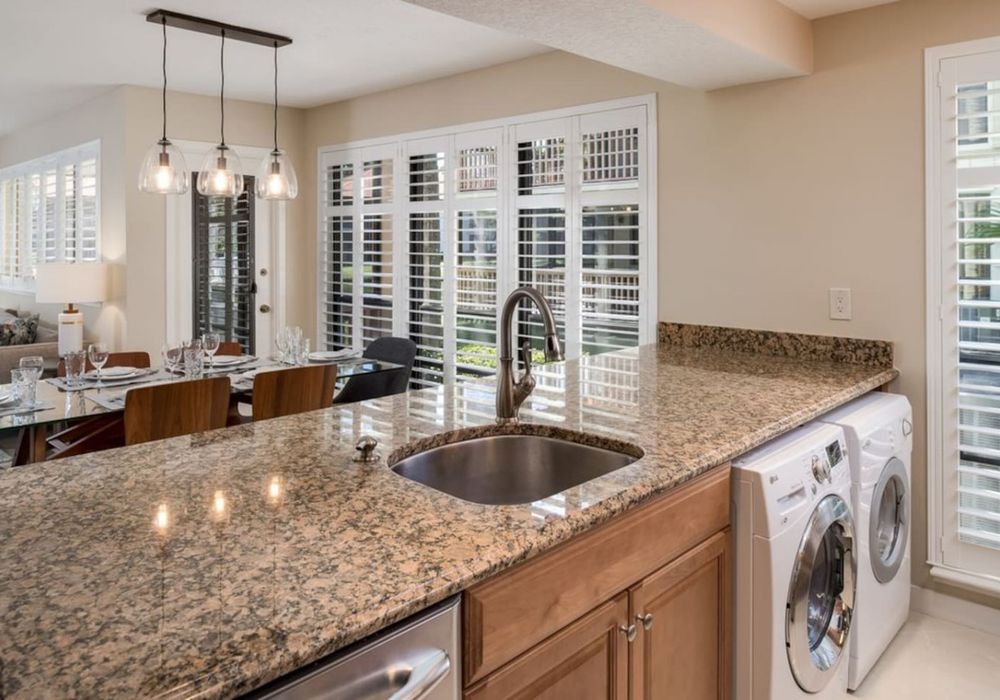 Features a full size washer and dryer