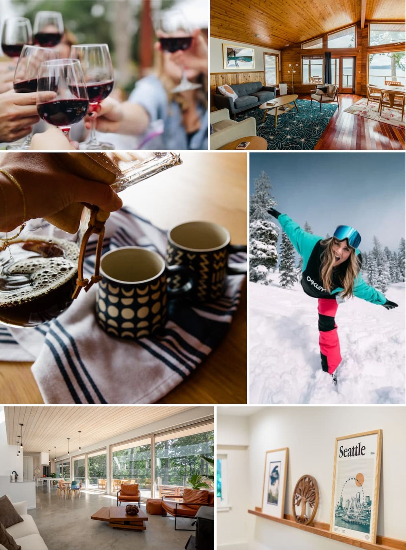 Collage of images showing Seattle rental properties and activities for vacations