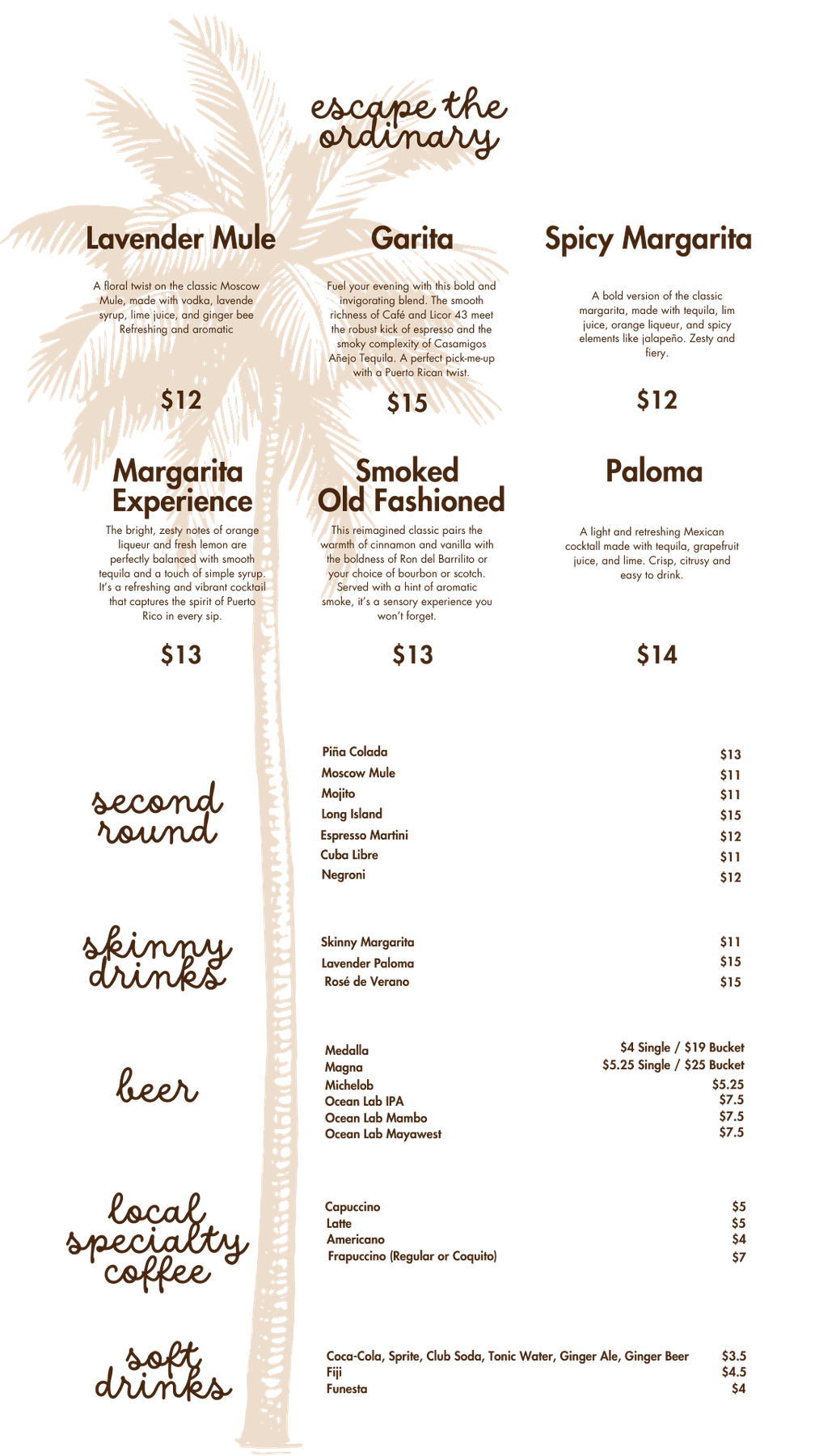 the weekender bar menu
