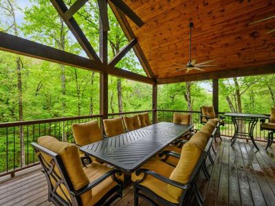 The outdoor dining area has seating for 12!