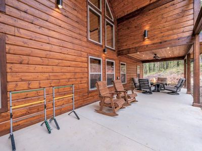 Rocking chairs, ladder ball and a personal firepit on the patio.