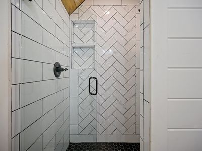 A walk-in shower.