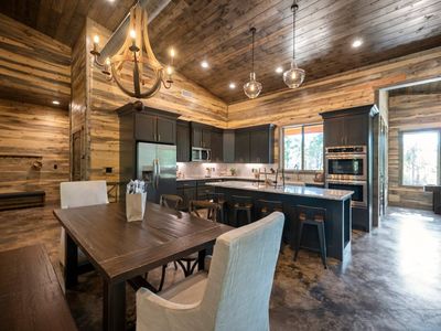 The dining area and kitchen.