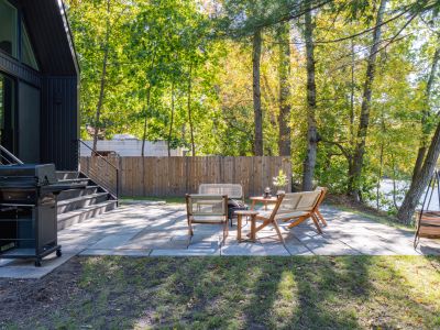 Patio furniture and fire pit.