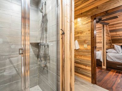 The walk-in shower for those in the bunk room.