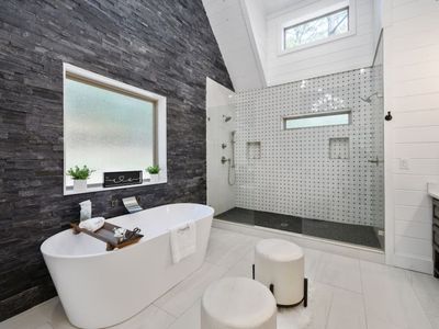 The oversized soaking tub and walk-in shower!