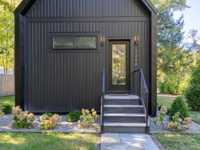 Entrance and exterior stairwell for River Run.