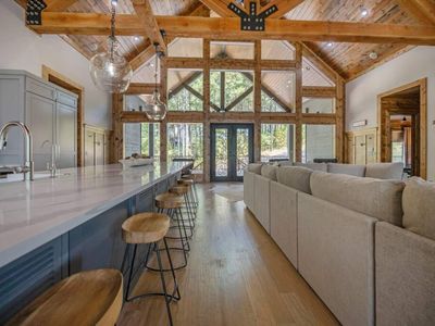 The living room seamlessly transitions into the kitchen!