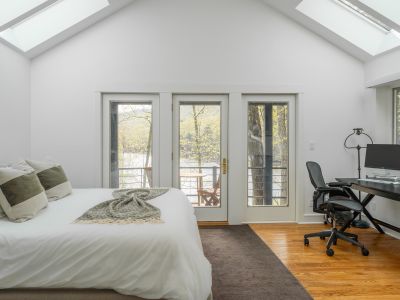 Twin skylights add a striking, contemporary touch to the space.
