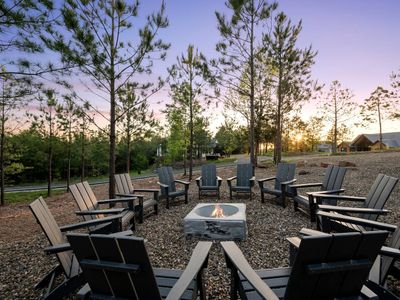 The outdoor firepit with Adirondack chairs!