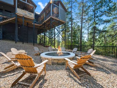 Fire pit with Adirondack chairs