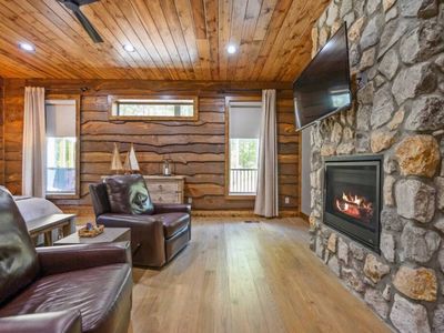 King Suite 1 features lounge chairs and a en suite fireplace!