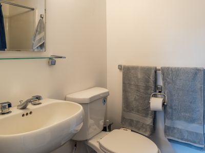 Peering into the guest house bathroom.